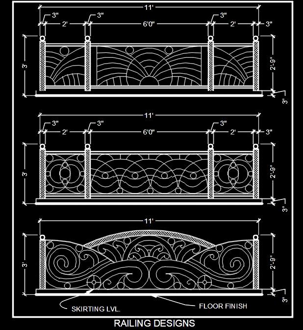 Balcony Railing CAD Drawing Collection- 3 Unique Designs